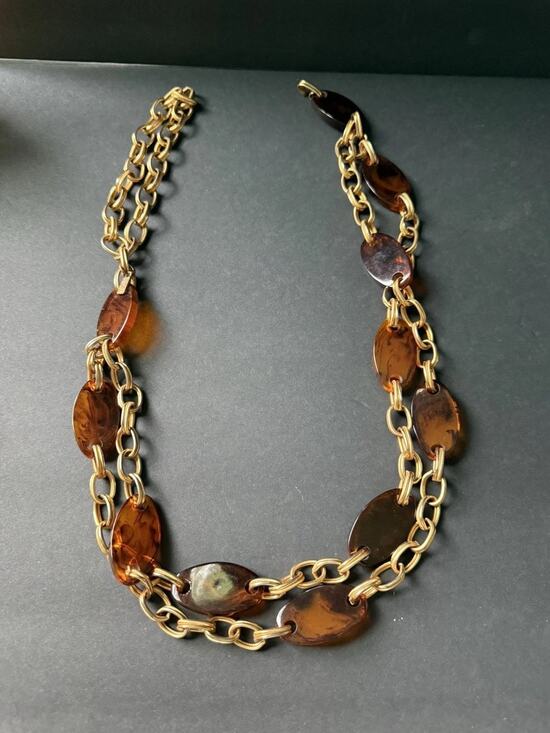 YSL Yves Saint Laurent Acrylic Chain Belt Necklace Gold Tone Shell Link main image 5